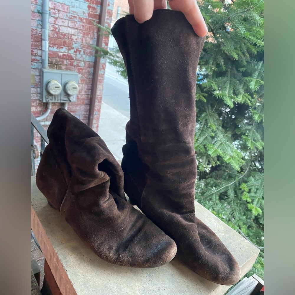 Suede Leather Slouch Boots